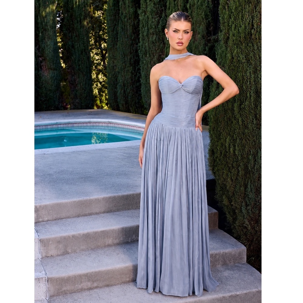 Ladivine Cinderella Divine CD414 Blue Grey Strapless Pleated Corset Gown  12